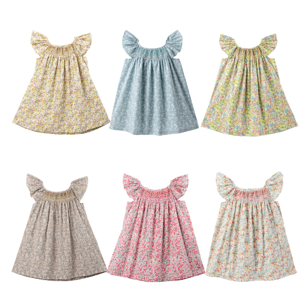 Floral Summer Dres, Smocking Design with Flying Sleeves