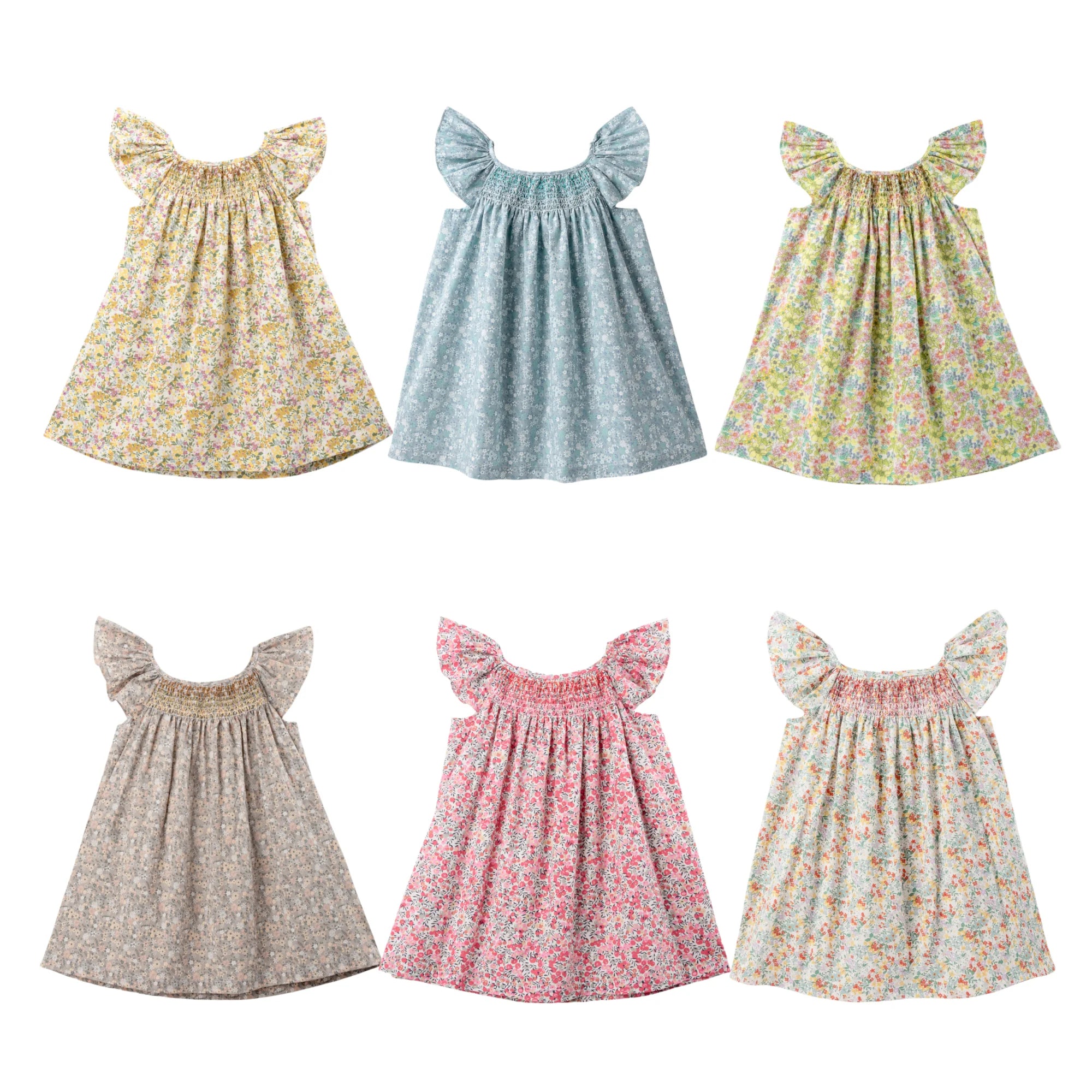 Floral Summer Dres, Smocking Design with Flying Sleeves