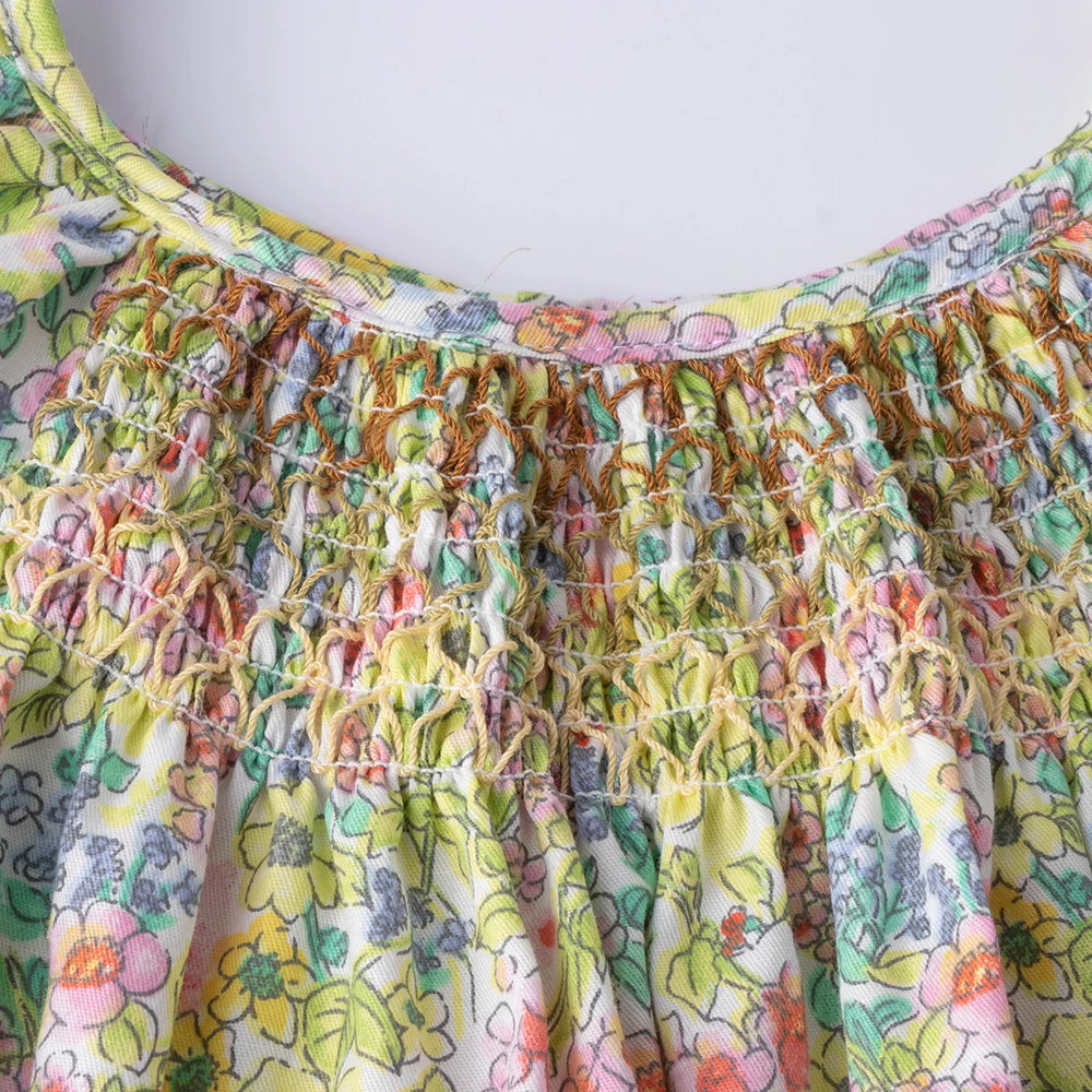 Floral Summer Dres, Smocking Design with Flying Sleeves