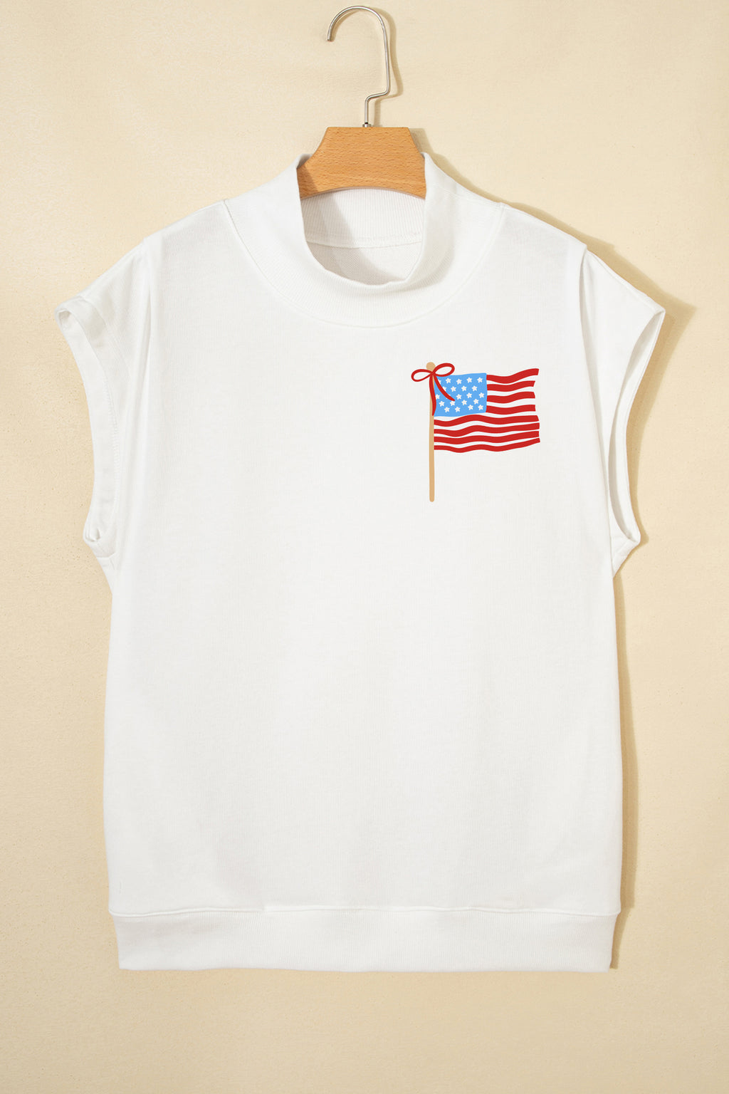 White Patriotic Flag Double Printed Mock Neck Tee